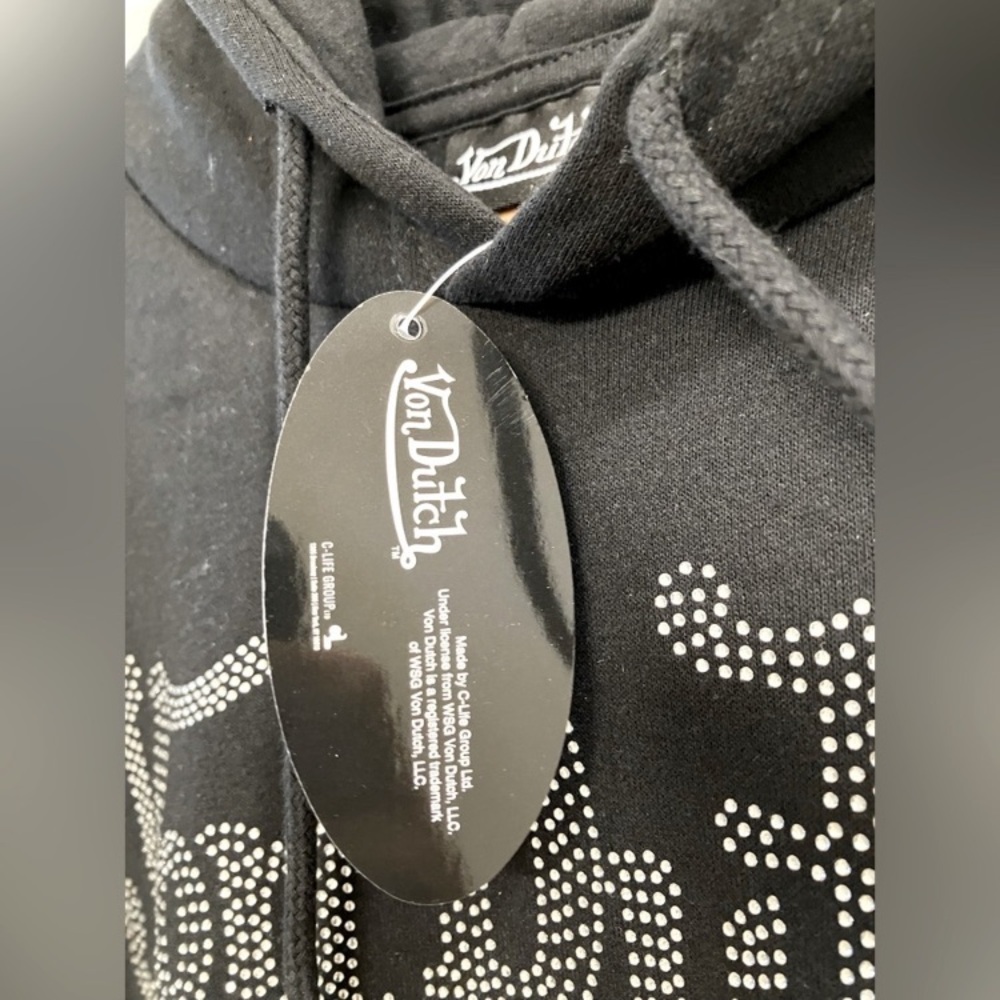 Von Dutch Rhinestone Cropped Hoodie | Black | NWT | Oversized | Y2K | Medium - Picture 6 of 9